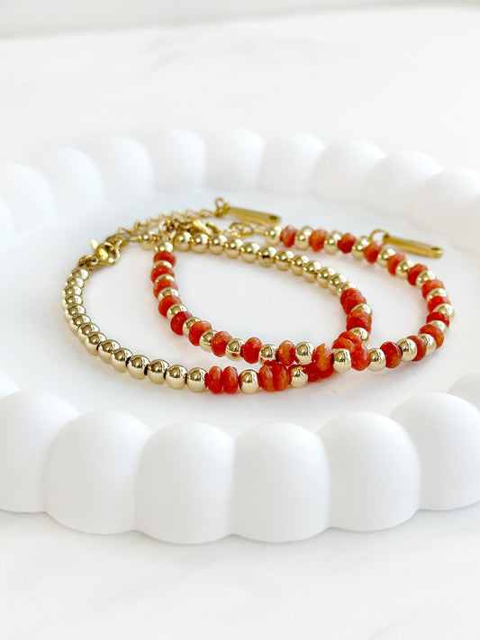 Gold Plated Orange Agate Bracelet Set
