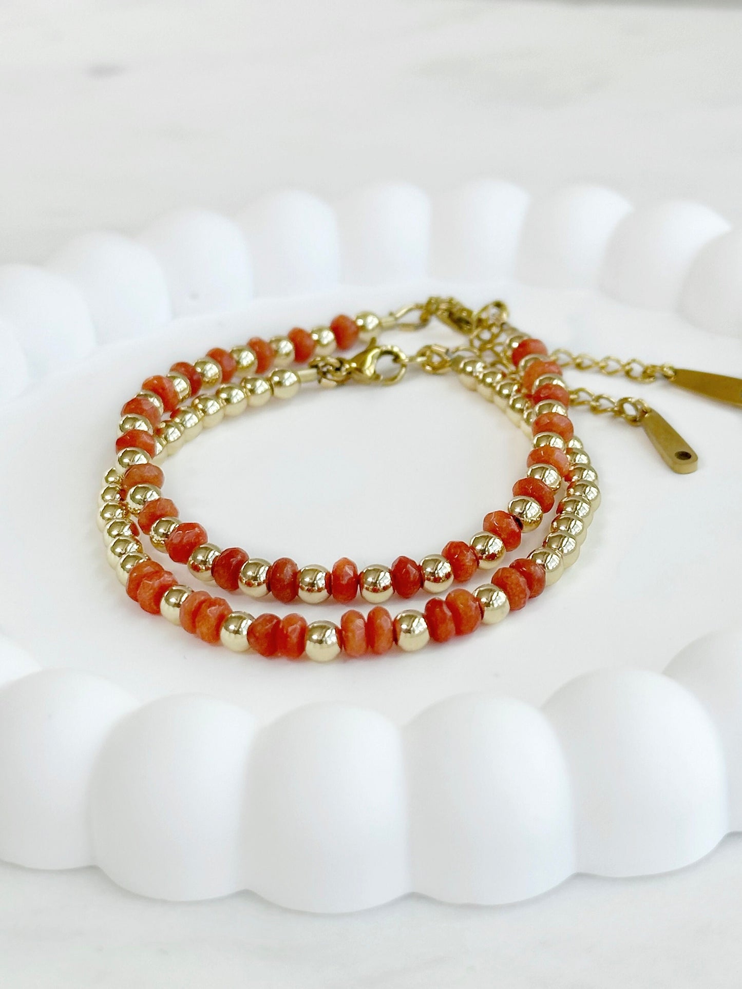 Gold Plated Orange Agate Bracelet Set